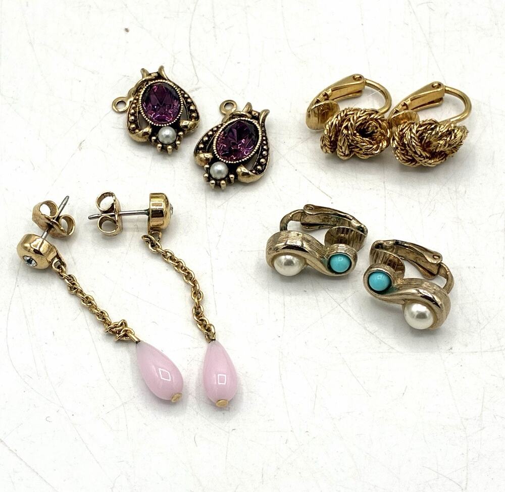 Signed Avon Jewelry Lot Pendants Earrings Gold Tone Faux Pearl Rhinestone